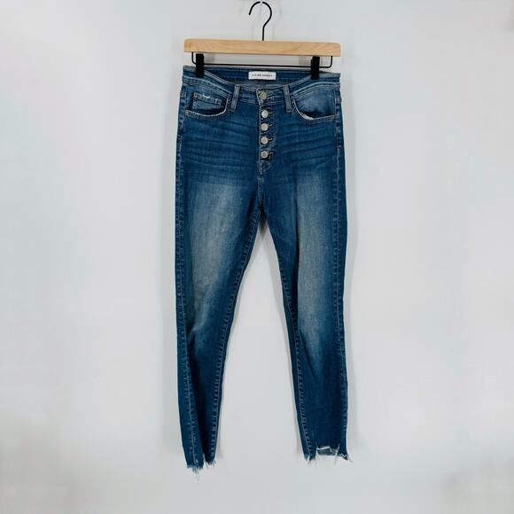 Flying Monkey Button Fly Skinny Jeans Blue Distressed Hem Size 28 - Picture 1 of 9
